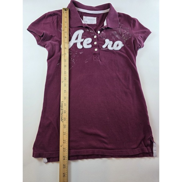 Vintage Aero Polo Womens Medium 2000s Maroon Preppy Spellout Aero - Picture 2 of 5